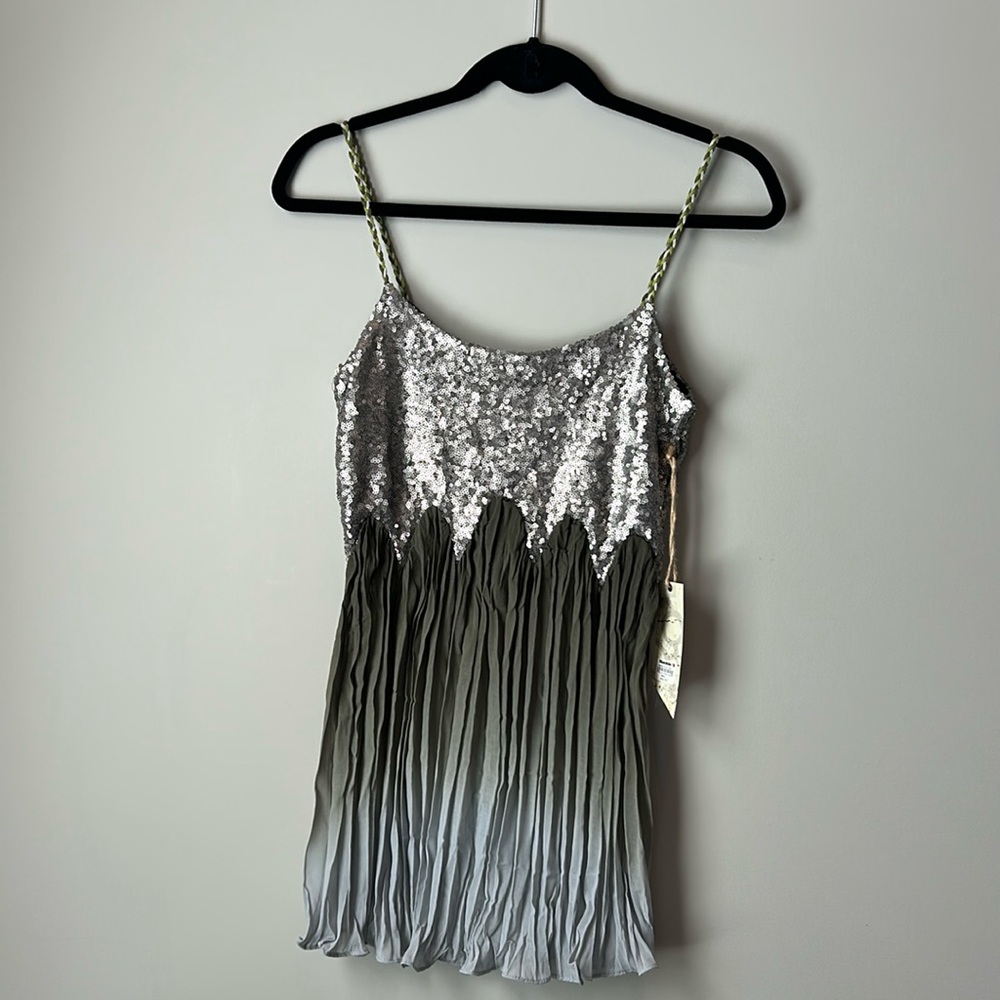 BKE Top Green and Silver Sequin and Sheer Tank Top Size Small